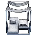 Outdoor Canopy Daybed With White Curtains Wooden Frame Blue Cushions By Poolside