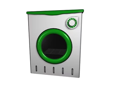 Silver Washing Machine With Green Round Door And Control Knob Design 3d model Silver Washing Machine With Green Round Door And Control Knob Design 3d model