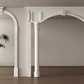 Interior With White Archways Columns Green Plant Wooden Floor And White Walls