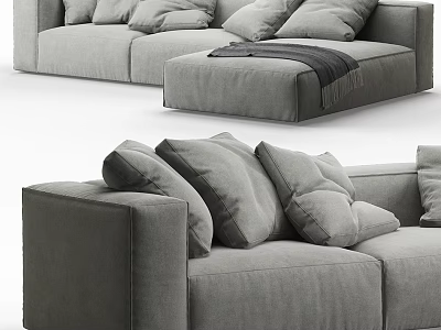 Gray Sectional Sofa with Plush Cushions Modern Fabric Design and Chaise Lounge 3d model
