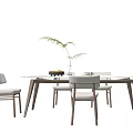 Modern Minimalist Dining Table Set With Glass Top Wooden Legs And Light Gray Upholstered Chairs