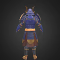 Samurai Warrior Character In Blue Armor With Dragon Helmet And Golden Decorations Belt Boots