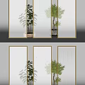Modern Interior Partitions With Metal Frames And Various Glass Patterns Including Plants 3d model