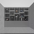 Modern Display Shelves with Multiple Illuminated Compartments Bottom Cabinets and Various Items 3d model