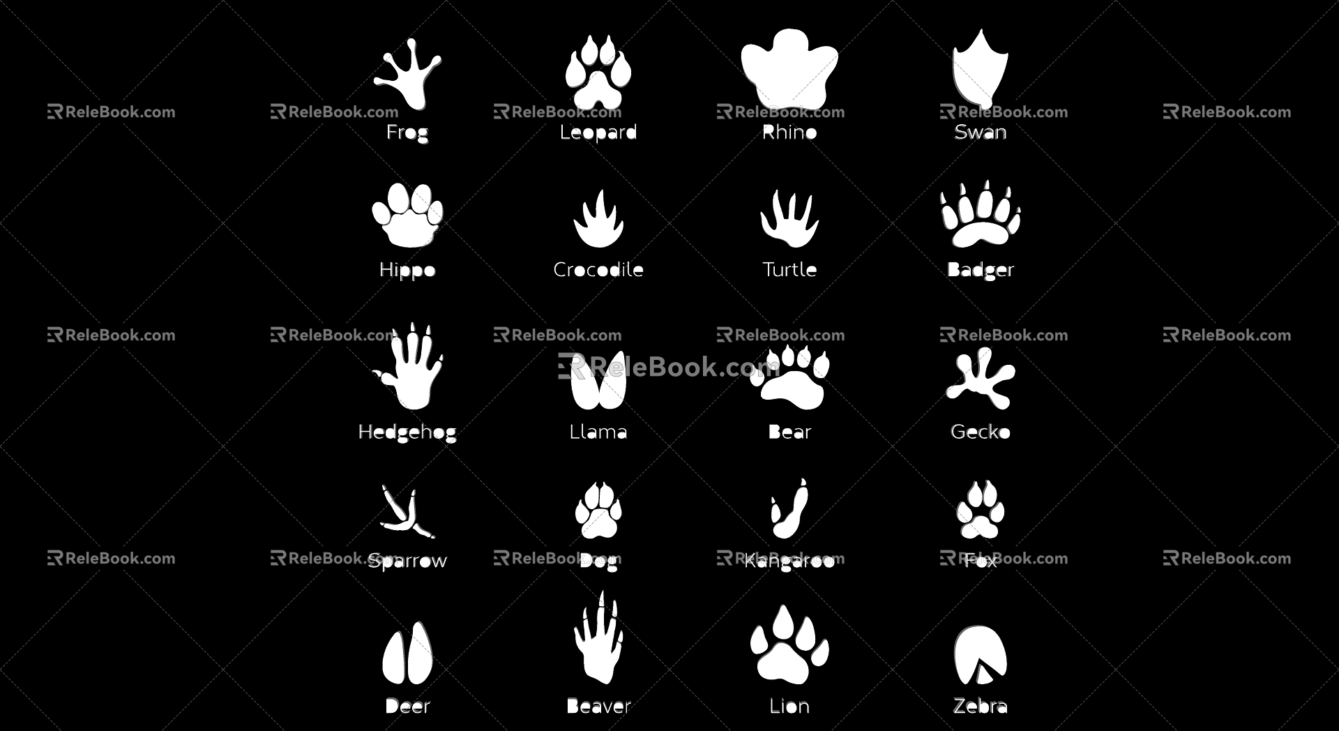 2D Animal Footprints Cat Dog Bird Poultry Paw Black and White Silhouette 3d model