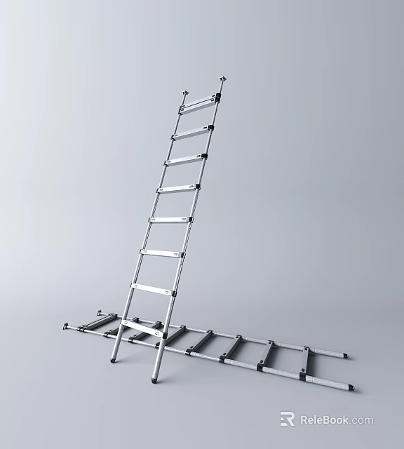 Silver Metal Ladder With Multiple Steps And Stable Support Base Structure Design 3d model