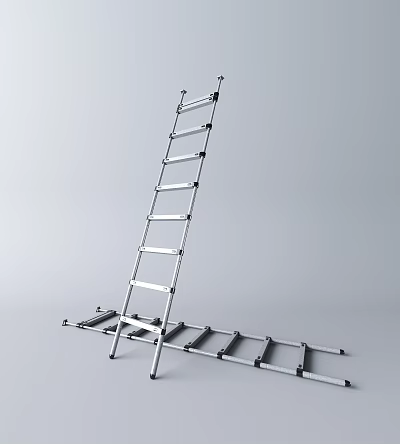 Silver Metal Ladder With Multiple Steps And Stable Support Base Structure Design 3d model