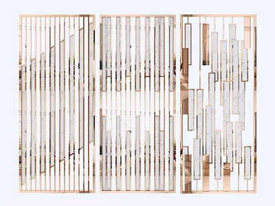 Modern Rose Gold Metal Room Divider With Geometric Vertical Slats Design 3d model