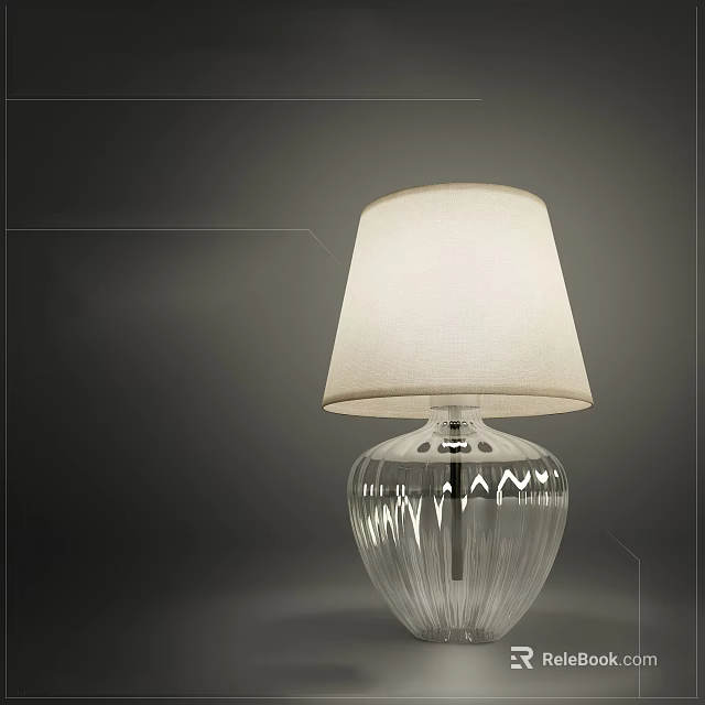 Elegant Modern Table Lamp With Transparent Glass Base And White Fabric Lampshade 3d model 