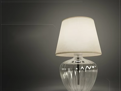 Elegant Modern Table Lamp With Transparent Glass Base And White Fabric Lampshade 3d model
