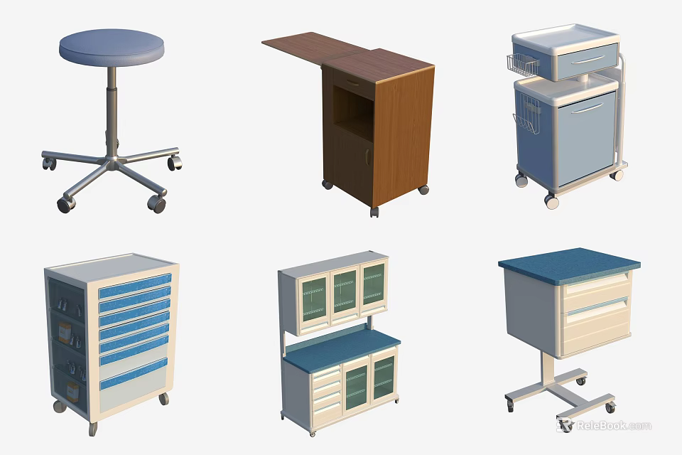 Essential Medical Equipment Including Carts Storage Cabinets Worktables and Wheeled Units 3d model 