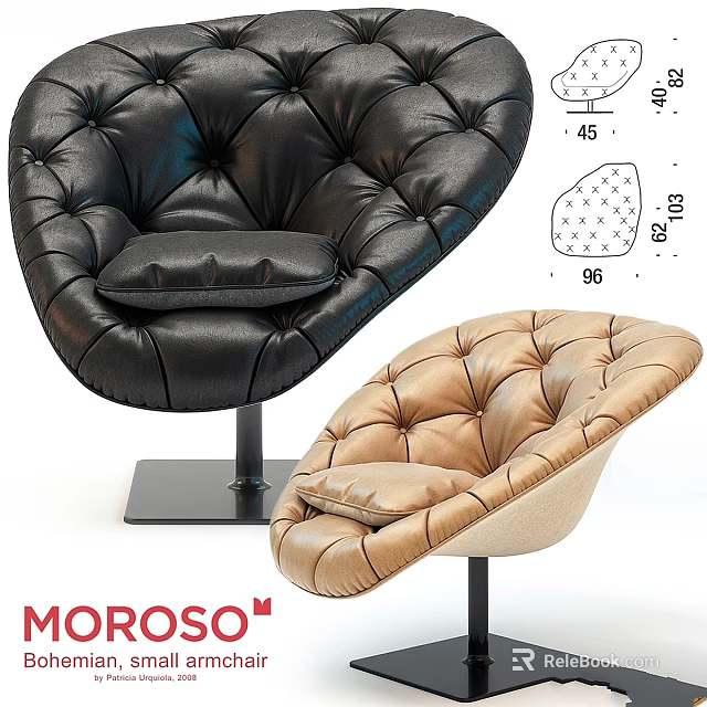 Tufted Leather Leisure Chair With Curved Design Black And Beige Metal Base 3d model 