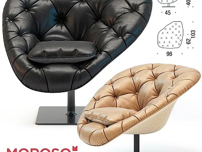 Tufted Leather Leisure Chair With Curved Design Black And Beige Metal Base 3d model