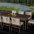 Woven Outdoor Dining Chairs with Wooden Table for Lakeside Patio Garden