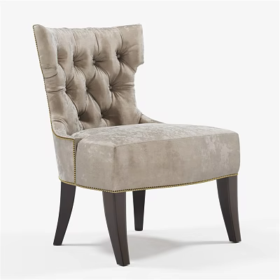 Beige Tufted High Back Accent Chair With Dark Wooden Legs And Gold Nailhead Trim 3d model