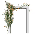 Lush Vines With Orange Roses And Green Leaves Decorating White Archway On Black Background