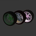 Shiny Car Tires with Black Gold and Silver Alloy Wheels Design