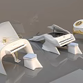 Elegant White Pianos Modern Design Instruments With Gold Accents And Stools
