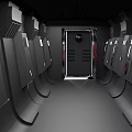 Futuristic Architectural Corridor With Gray Metal Panels Circular Window And Sleek Gray Floor
