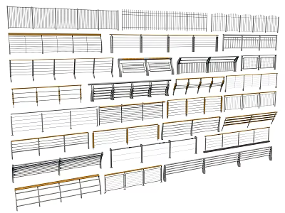 Various Fence Styles Showcasing Metal Railings and Horizontal Bar Structures 3d model