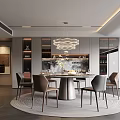 Modern Restaurant Interior With Round Dining Table Chairs Pendant Light And Area Rug