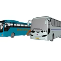 Blue SHMA BUS Vehicle and White Bus with Modern Exterior Design Features