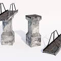 Concrete Columns Supporting Metal Bridge Structures With Textured Surface 3d model