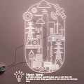 Neon Lamp Combination With Industrial Technological Elements Like Gears Towers Buildings Satellite And Power Lines