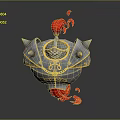 Medieval Decorative Weapon With Metallic Body Golden Accents And Red Ornaments