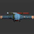 Game And Movie Character With Blue Hair Red Scarf Blue Jacket And Red Sword