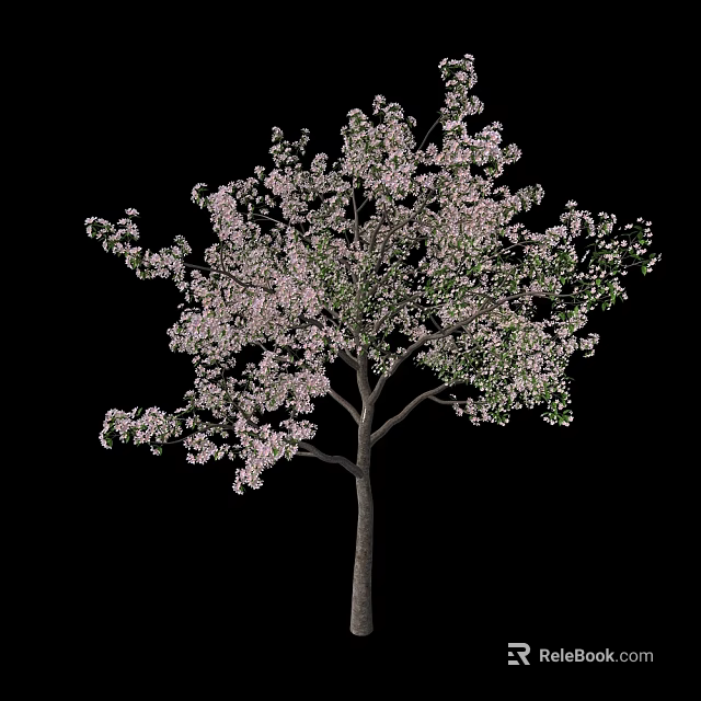 Ornamental Arbor with Pink Blossoms and Green Leaves on Brown Trunk 3d model 