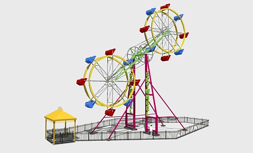 Modern amusement equipment roller coaster Ferris wheel 3d model