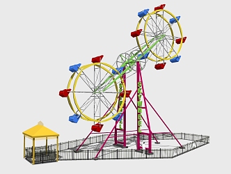 Modern amusement equipment roller coaster Ferris wheel 3d model