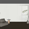 White Blinds In Modern Room With Bean Bag Chair Floor Lamp Plant And Wooden Floor