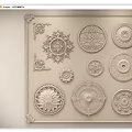 Ornate Carved Decorative Elements with Circular Floral Patterns for Wall Decor