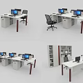Modern Office Desk Setup With Computer Chair Shelves And Multiple Workspace Designs 3d model