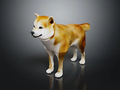 Cute Brown and White Shiba Inu Standing on Dark Background with Reflection 3d model