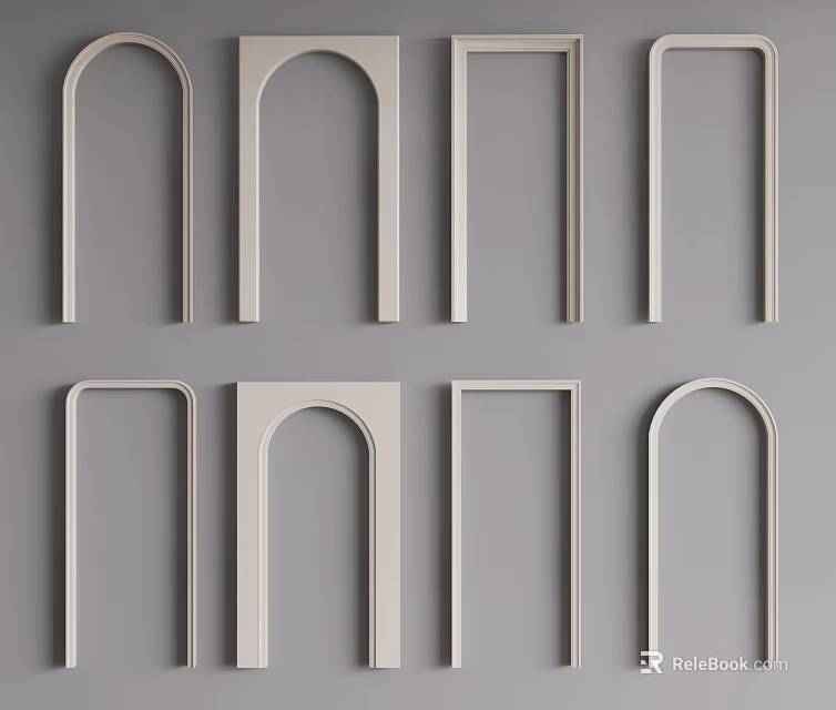 Archway Decorative Collection Featuring Various Interior Design Styles And Grey Background 3d model 