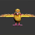 Colorful Cartoon Bird With Yellow Orange Feathers Helmet Blue Eyes And Pink Claws