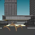 Modern Urban Commercial Plaza With High Rise Buildings Open Space And Pedestrian Areas