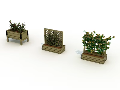 Garden Decorative Pieces with Wooden Planters Lattice Panels and Vining Plants 3d model