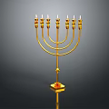 Traditional Golden Menorah Candelabra With Nine Branches And Red Gemstone Base