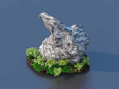 Garden Ornament Featuring Gray Stone Small Green Plants And Small Stones 3d model
