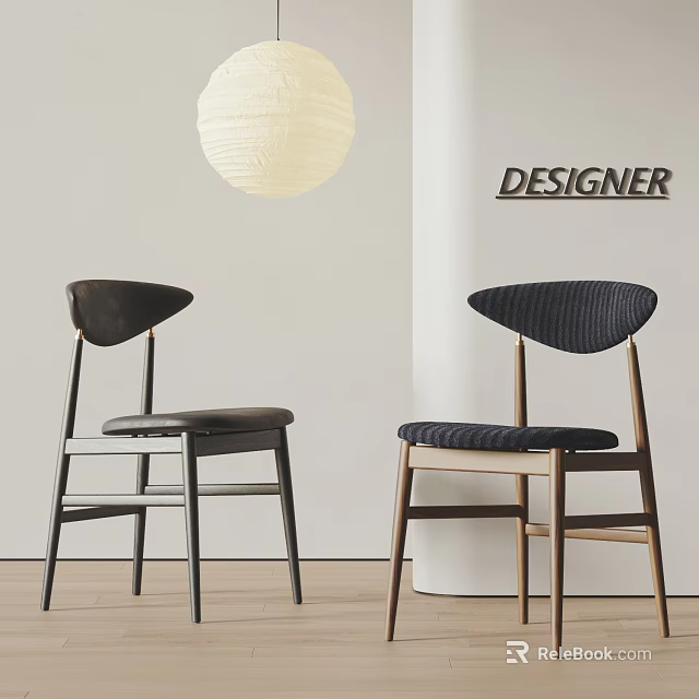 Designer Single Chairs with Wooden Frame and Textured Upholstered Seats in Modern Minimalist Interior 3d model 