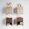 Modern Bedside Table Log Bedside Table Solid Wood Bedside Table Drawer Type Table Lamp 3d model