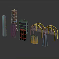Colorful Architectural Models With Various Designs Including High Rise Buildings And Bridges On Black Background