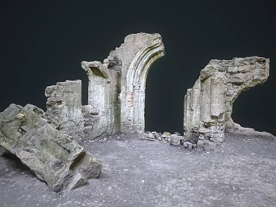 Ancient Stone Ruins With Archway Structures Broken Wall Sections And Scattered Stone Fragments 3d model
