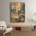 Decorative Painting Art Painting Abstract Painting Watercolor Painting Oil Painting Deer Wall Painting Leisure Area Living Room Study Room Leisure Chair Chinese Style Potted Plant Green Plant Low Cabinet 3d model