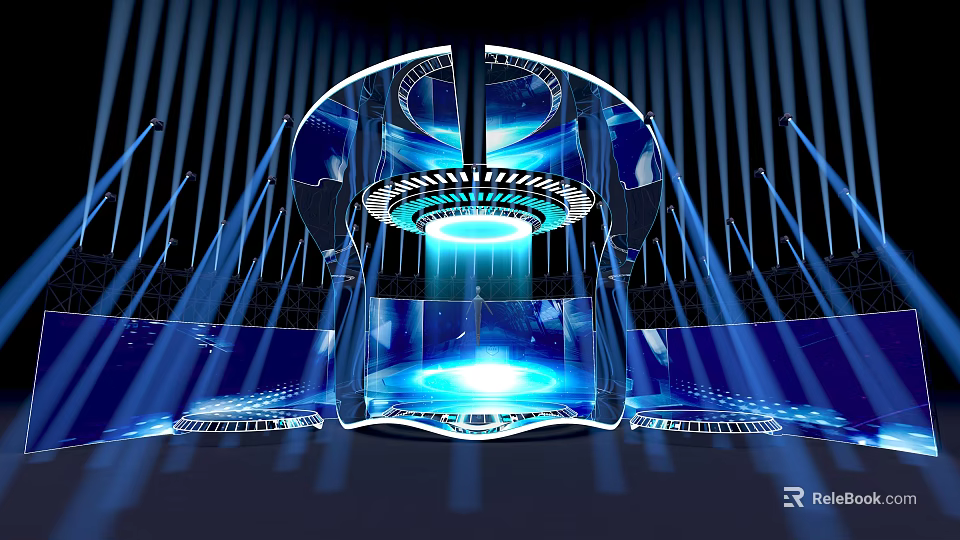 Futuristic Blue Illuminated Structure With Sleek Streamlined Design And Glowing Center 3d model 