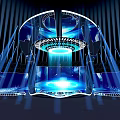 Futuristic Blue Illuminated Structure With Sleek Streamlined Design And Glowing Center